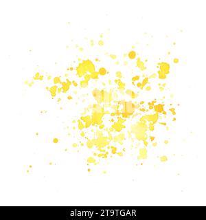 Saftige, hellgelbe, orange Farbspritzer Aquarellfarbe, die von Hand gezeichnet wurden. Isoliertes Objekt auf weißem Hintergrund. Zum Dekorieren von Früchten, Säften, Früchten Stockfoto