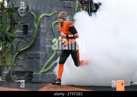 Cincinnati, Ohio, USA. November 2023. 26. November 2023 Cincinnati Bengals Quarterback Jake Browning (6) während des Vorspieleintritts bei Pittsburgh Steelers gegen Cincinnati Bengals in Cincinnati, OH. Jake Mysliwczyk/AMG Media (Kreditbild: © Jake Mysliwczyk/BMR via ZUMA Press Wire) NUR ZUR REDAKTIONELLEN VERWENDUNG! Nicht für kommerzielle ZWECKE! Stockfoto