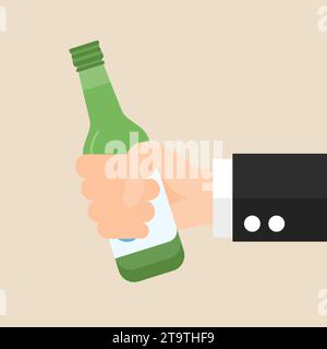 Flache Ikone des Hand haltenden Soju, berühmtes klares farbloses destilliertes Getränk koreanischen Ursprungs Stock Vektor