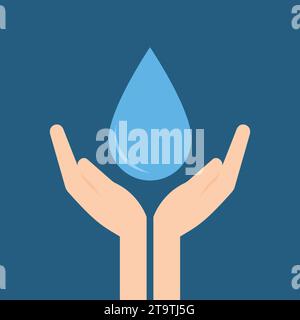 Hand hält Wassertropfen, zum Weltwassertag am 22. März. Schutz der Natur. Stock Vektor