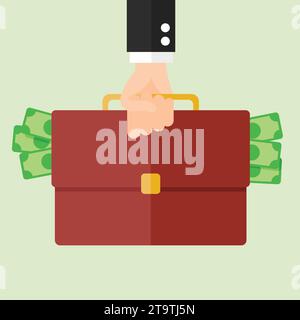 Hand in der Aktentasche, voller Geld. Symbolvektor. Stock Vektor