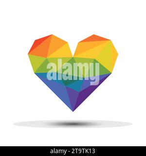 Polygon Rainbow – farbenfrohe Herzkrone für das LGBT-Pride-Month-Konzept Stock Vektor