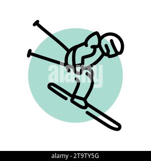 Skirennläuferin mit schwarzer Linie. Skifahren im Winter. Piktogramm für Webseite, mobile App, Werbeaktion. Stock Vektor
