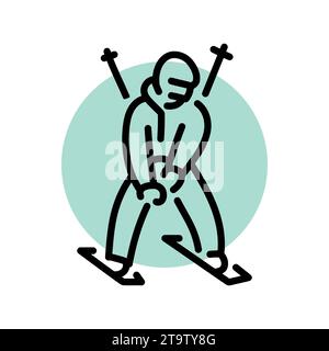 Skier Black Line Symbol. Skifahren im Winter. Piktogramm für Webseite, mobile App, Werbeaktion. Stock Vektor