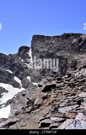 Sierra Nevada, Pico del Veleta (3.396 m). Granada, Andalusien, Spanien. Stockfoto