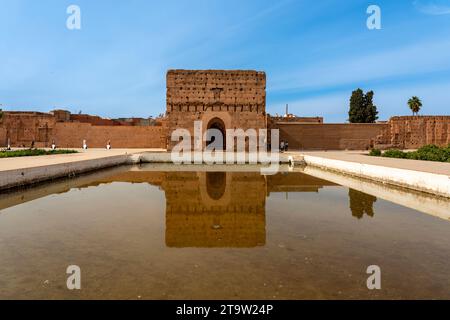 Nordafrika. Morroco. Marrakesch. Der Palast El Badi wurde Ende des 16. Jahrhunderts im Auftrag von Sultan Ahmed el-Mansour erbaut Stockfoto