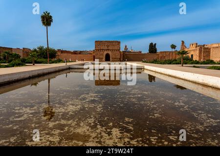 Nordafrika. Morroco. Marrakesch. Der Palast El Badi wurde Ende des 16. Jahrhunderts im Auftrag von Sultan Ahmed el-Mansour erbaut Stockfoto