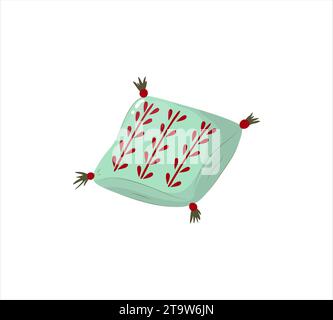 Niedliche Kissenillustration im Cartoon-Stil. Gemütliches Element im Innenraum. Vektorillustration isoliert auf weiß. Stock Vektor