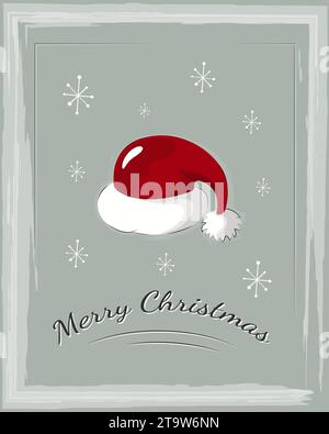 Frohe Weihnachtsgrußkarte. Weihnachtsmann Hut. Vektor-Cartoon-Illustration. Vektorillustrationen für die Winterferien. Stock Vektor