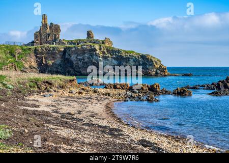 Die Ruine von Newark Castle auf der Fife Coastal Path in der Nähe von St. Monans im East Neuk von Fife, Schottland, Großbritannien Stockfoto