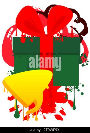 Graffiti Geschenkbox mit Sprechblase. Moderne Weihnachtsbotschaft Schild Street Art Dekoration, Weihnachtsdiskussion Icon im urbanen Stil Stock Vektor