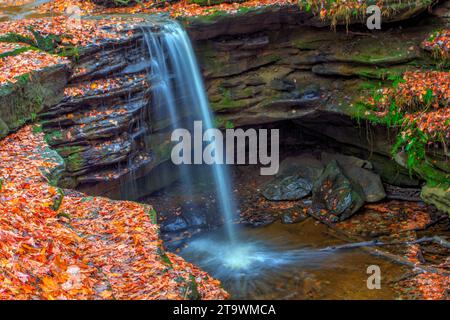 Blick auf die Dundee Falls im Herbst, Beach City Wilderness Area, Ohio Stockfoto