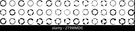 Symbolgruppe mit Kreispfeil. Kreisförmige Pfeile, Symbol, aktualisieren, neu laden, Recycling. Satz von Kreispfeilen, die sich auf transparentem Hintergrund drehen. Vektorabbildung Stock Vektor