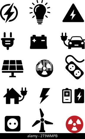 Sammlung von Symbolen für grüne Energie. Symbole für erneuerbare Energien, grüne Technologie. Flaches Symbol. Einfaches Symbol für ökologische Nachhaltigkeit – Bestand ve Stock Vektor