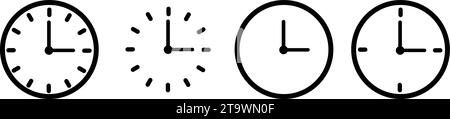 Design der Uhren-Icon-Kollektion. Zeit- und Uhrensymbole eingestellt. Horizontaler Satz des Symbols für die analoge Uhr. Vektordarstellung Stock Vektor