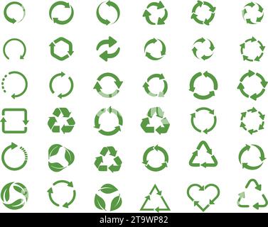 Symbol-Vektorsatz wiederverwenden. Sammlung von Symbolen für Recycling und Drehung oder Kreispfeile. Rotiert endlos wiederverwendbares Zeichen. Öko Ökologie Natur Bio grün Stock Vektor