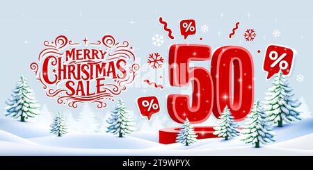 Frohe Weihnachten, 50 % Rabatt. Werbebanner und Poster. Vektor Stock Vektor