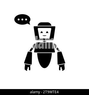 Lächelndes Roboter-Chatbot-Symbol hilft bei der Lösung von Problemen. Futuristisches Chatbot-Maskottchen mit Sprachblase. Symbol für den virtuellen Assistenten für die Site. Virtuell online Stock Vektor