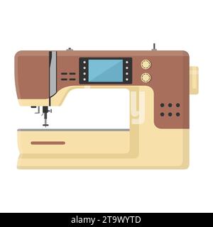 Nähmaschine isoliert auf weißem Hintergrund. Moderne Nähmaschine Icon. Mechanisches Gerät zum Nähen von Stoffen und zur Herstellung von Kleidungsstücken. Stock Vektor