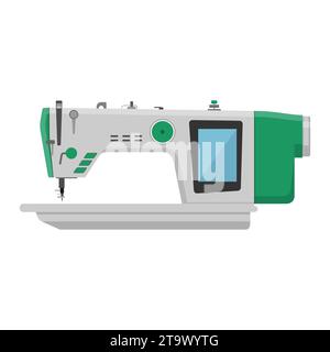 Nähmaschine isoliert auf weißem Hintergrund. Moderne Industriemaschine zum Nähen Icon. Mechanisches Gerät zum Nähen von Stoffen und zur Herstellung von Kleidungsstücken. Stock Vektor