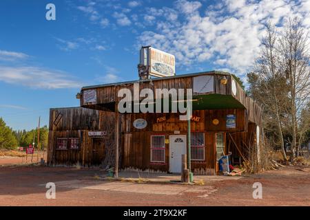 Diamond Lake Junction, Oregon, USA - 22. Oktober 2023: Der alte Mini-Mart ist in dieser Hochwüstenlage am Highway 97 in Verfall geraten. Stockfoto