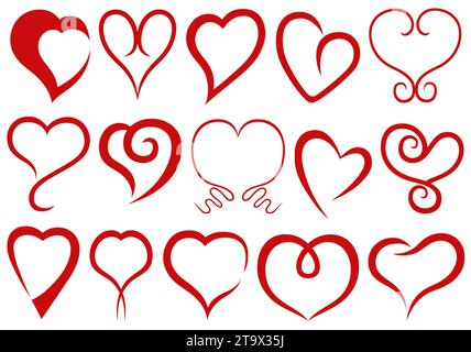 Collage verschiedener Linienherzen isoliert auf Weiss Stock Vektor