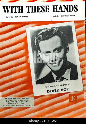 Cover der 1930er Jahre Vintage Notenblätter „With These Hands“ mit Texten von Benny Davis und Musik von Abner Silver, berühmt für Derek Roy. Nur Bild. Stockfoto