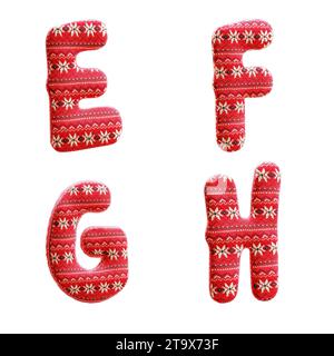 3D-Darstellung von gestricktem weihnachtsgewebe Alphabet - Buchstaben E-H Stockfoto