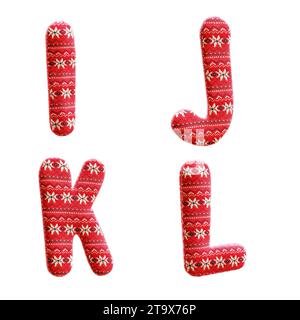 3D-Darstellung von gestricktem weihnachtsgewebe Alphabet - Buchstaben I-L Stockfoto