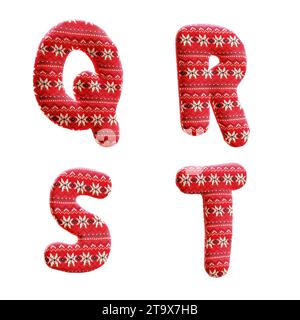 3D-Darstellung von gestricktem weihnachtsgewebe Alphabet - Buchstaben Q-T Stockfoto