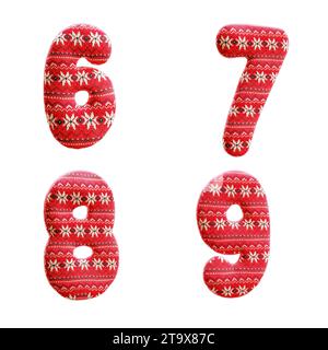 3D-Darstellung von gestricktem weihnachtsgewirk-Alphabet - Ziffern 6-9 Stockfoto