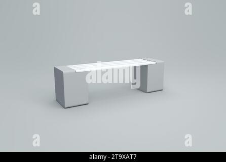 White Park Bank auf grauem Studio Hintergrund. Minimales Konzept. Schwarzweiß. 3D-Rendering. Stockfoto