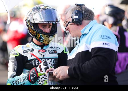 Valencia, Spanien. November 2023. Valencia, Spanien, 26. November 2023; MOTO3, Jaume Masia von Spanien und Leopard Racing während der Moto GP Weltmeisterschaft.Moto GP Grand Prix des Comunitat Valenciana, Rennstrecke Ricardo Toro bei Cheste - gebührenpflichtiges Bild - Foto: © Eric ALONSO/ATP Images (ALONSO Eric/ATP/SPP) Credit: SPP Sport Pressefoto. /Alamy Live News Stockfoto