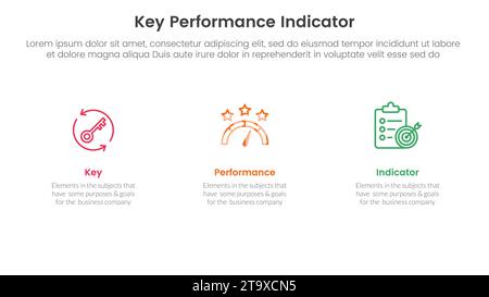 Infografik für kpi-Key-Performance-Indikator 3-Punkt-Vorlage mit klaren und einfachen Informationen zur horizontalen Richtung für die Präsentation von Folien Vect Stockfoto