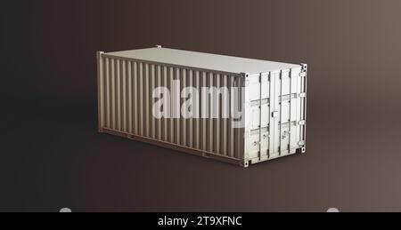 Versandfrachtcontainer auf dunklem Studio-Hintergrund. Geschäftskonzept. Perspektivische Ansicht. Sepia-Farben. Abbildung 3D-Rendering. Stockfoto