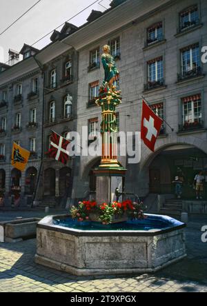 Bern. Der Brunnen der Gerechtigkeit, auf Deutsch Gerechtigkeitsbrunnen genannt. Stockfoto