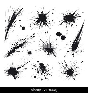 Satz Tintenspritzer auf weißem Hintergrund, Vektorillustration. Stock Vektor