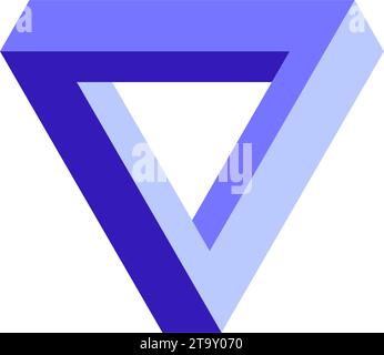 Unmögliche Dreiecksform. Optische optische Täuschung. Dreieckiges Symbol für unendliche Schleife. Abstrakte unwirkliche geometrische Form. Lila blaues Puzzle-Designelement für Logo, Symbol, Etikett, Tag. Vektorabbildung Stock Vektor