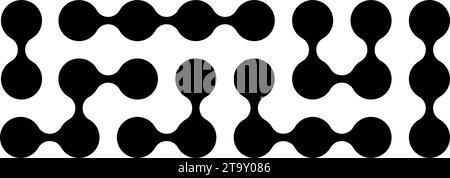 Schwarzes Metaball-Set. Mit Flüssigkeit verbundene Klumpen. Morph Dots Muster Kollektion. Abstraktes Integrationskonzept. Kreise Design-Elemente bündeln sich für Logo, Symbol, Tag, Emblem und Poster. Vektorabbildung Stock Vektor