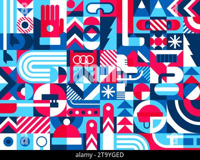 Wintersport Bauhaus Moderne geometrische Muster mit klaren Linien, auffälligen Formen und lebendigen Farben erinnern an den Geist der Saison. Vektordesign für eine dynamische und stilvolle Ästhetik des Wintersports Stock Vektor
