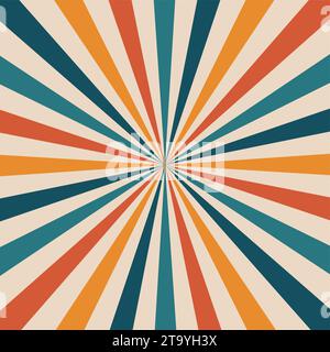 Karneval oder Zirkus Retro-Strahlen Hintergrund. Vintage-Vektor-Layout, Sonnenstrahl platzt. Hintergrund mit rot, blau und gelb gedämpften Streifen, die einen hypnotischen Effekt erzeugen und ein Gefühl von Nostalgie hervorrufen Stock Vektor