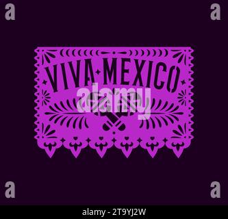 Viva mexico mexikanische Papierfahne mit Maracas und Blumenmuster, Girlande-Element mit Fahnen. Vektor-Banner für Cinco de Mayo Urlaub Stock Vektor