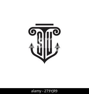 SU-Säule und Ankerkombination Concept Logo in hochwertigem Design Stock Vektor
