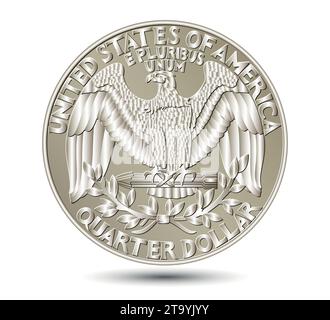 Amerikanisches Geld, Washington Vierteldollar oder 25-Cent-Silbermünze Stock Vektor