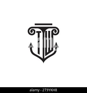 Design-Logo mit TW-Säule und Ankerkombination in hochwertigem Design Stock Vektor