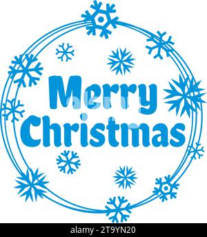 Frohe Weihnachten Rahmen mit blauen Schneeflocken. Winterdesign. Vektorabbildung. Stock Vektor