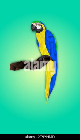 Polygonzeichnung von Ara Parrot auf einer Verzweigungsvektorillustration Stock Vektor