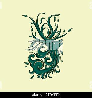 Wild Growth Nature Logo. Illustration Des Hirsch-Vektors Stock Vektor