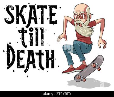 Coole alte Mann Skateboarder Vektor Illustration mit Slogan für T-Shirt Print Stock Vektor