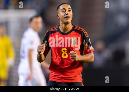 BRÜSSEL, BELGIEN - 19. NOVEMBER: Youri Tielemans von Belgien beim Spiel der Gruppe F - UEFA EURO 2024 Europa-Qualifikation zwischen Belgien und Aserbaidschan im King Baudouin Stadium am 19. November 2023 in Brüssel, Belgien. (Foto: Joris Verwijst/BSR Agency) Stockfoto